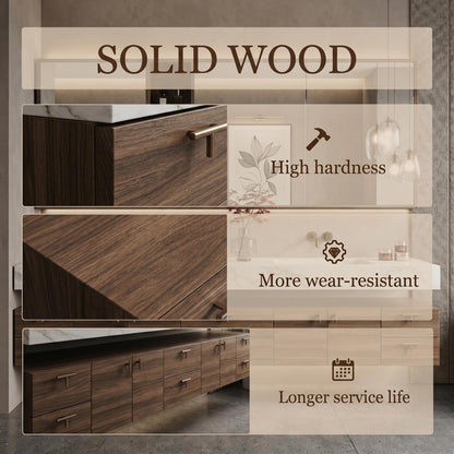 70''-96'' Modern Bathroom Vanity with Sink Floating Dark Walnut Slatted Open Shelving