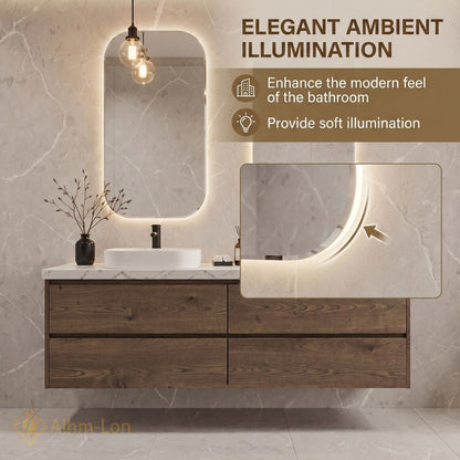 60''-96'' Modern Bathroom Vanity with Sink Floating Dark Wood Grain Dual Basin Drawers