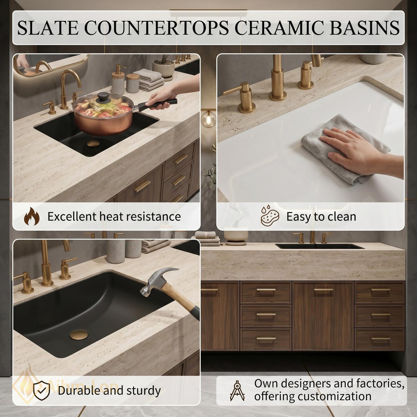 70''-96'' Double Bathroom Vanity with Sink Dark-Walnut Modern Floating Slatted Center