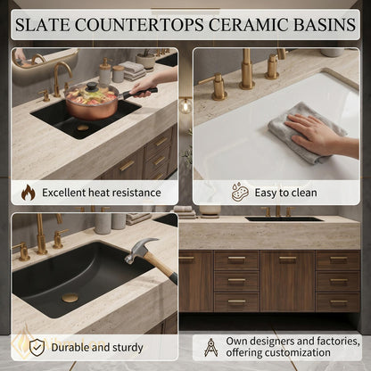 70''-96'' Double Bathroom Vanity with Sink Dark-Walnut Modern Floating Slatted Center