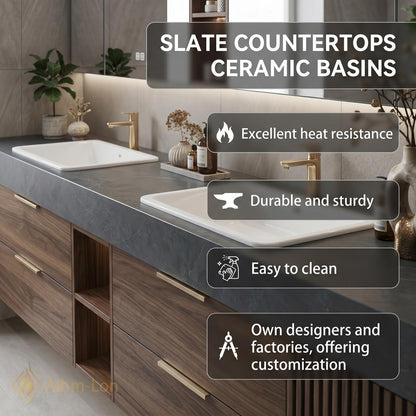 60''-96'' Double Bathroom Vanity with Sink Floating Double Walnut Finish Floating