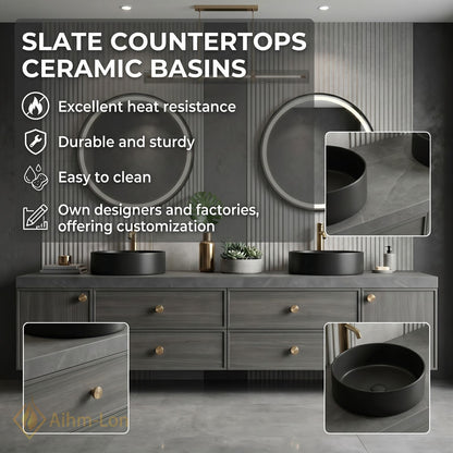 60''-96'' Double Bathroom Vanity with Sink Warm Grey Wood Grain Vertical Slats