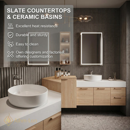 60''-96'' Double Bathroom Vanity with Sink Dark Charcoal Slatted Front Storage