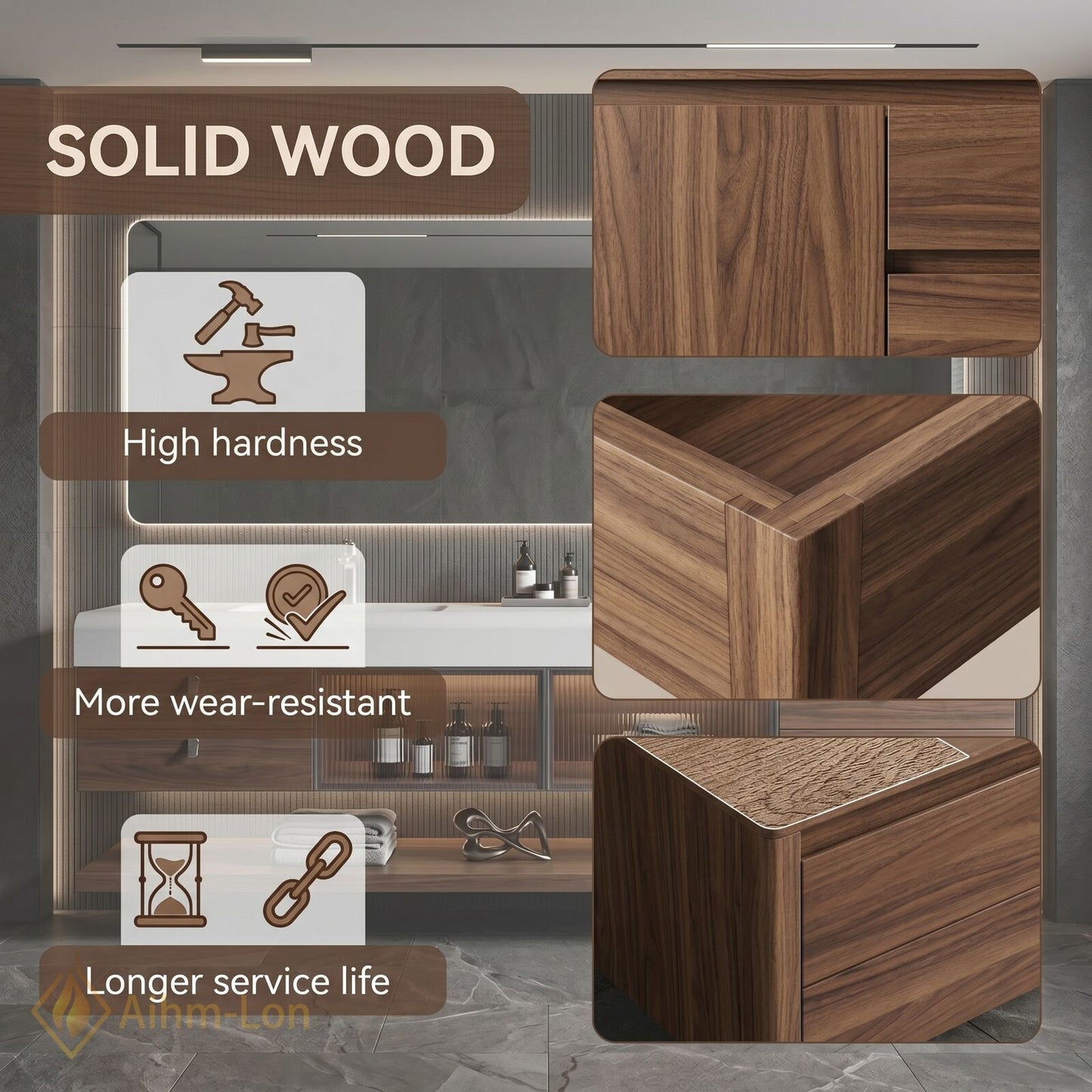 60''-96'' Double Bathroom Vanity with Sink Dark-Walnut Walnut Floating Modern Vanities Grain