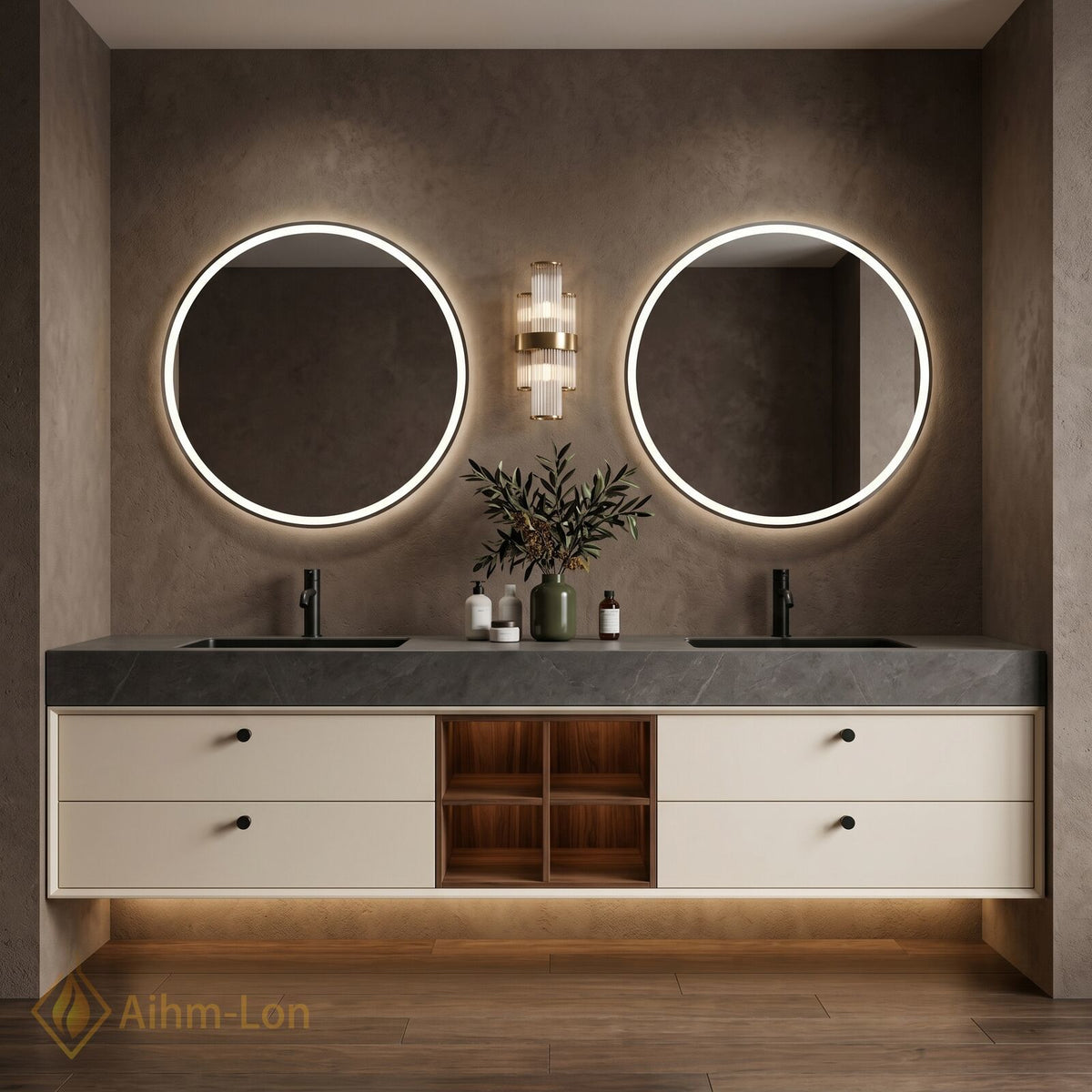 60''-96'' Double Bathroom Vanity with Sink Dark Grey Stone Drawer Cabinet Layout