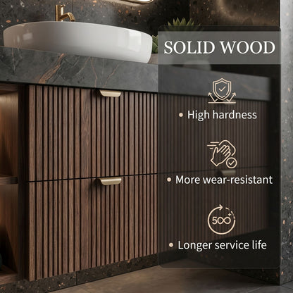 60''-96'' Modern Bathroom Vanity with Sink Dark Stone-Textured Wooden Slatted Front Panels