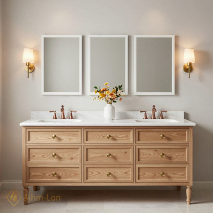 72''-96'' Classic Bathroom Vanity with Sink Oak Nine Drawers Tapered Leg Cabinet