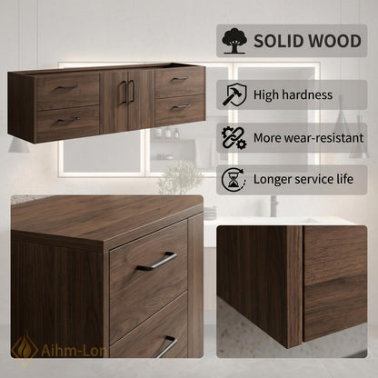 60''-96'' Double Bathroom Vanity with Sink Modern Floating Solid Frame Base Drawers