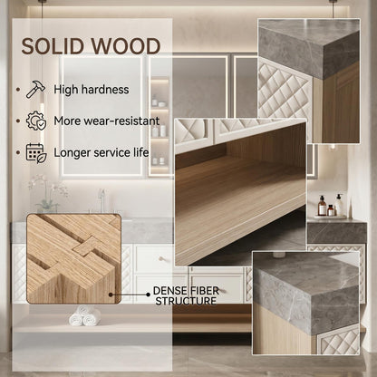 70''-96'' Modern Bathroom Vanity with Sink Double Sink Quilted Doors Quartz-Effect Storage Cabinet