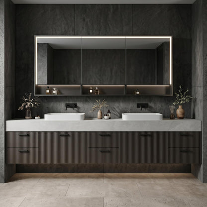 60''-96'' Double Bathroom Vanity with Sink Modern Floating Slatted Front Matte Dark Finish