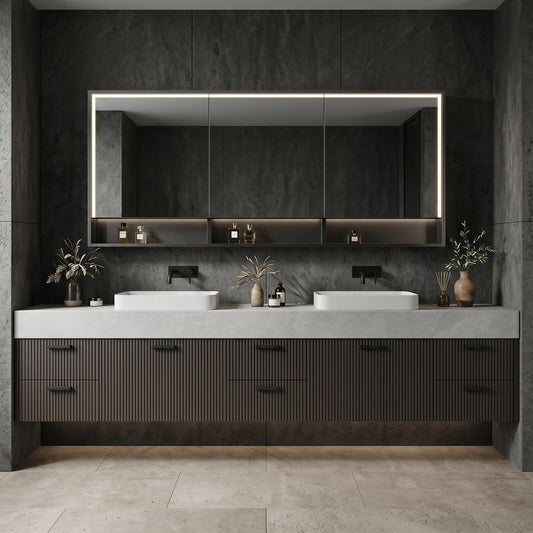 60''-96'' Double Bathroom Vanity with Sink Modern Floating Slatted Front Matte Dark Finish