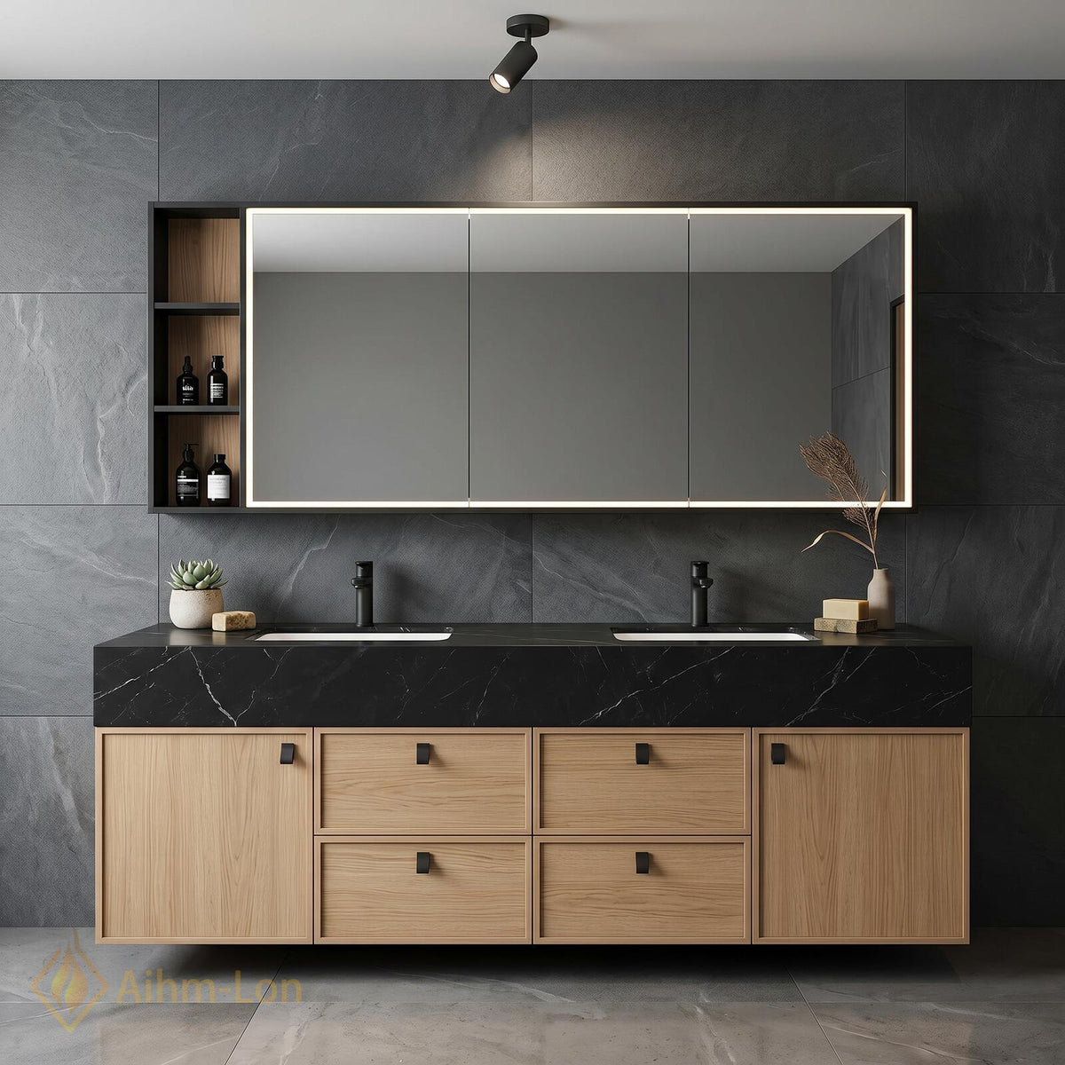 60''-96'' Double Bathroom Vanity with Sink Floating Light Wood Finish Mirror Cabinet