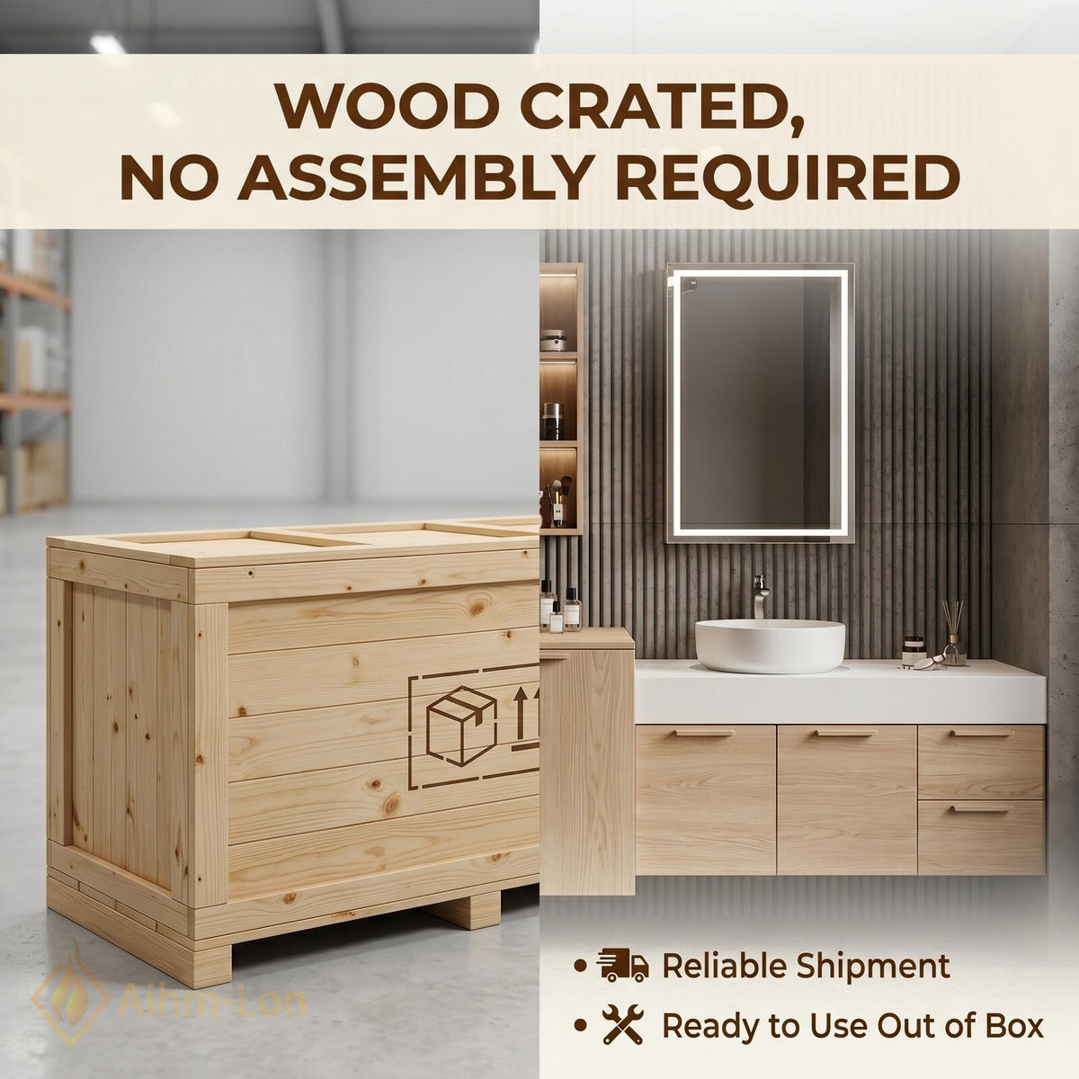 60''-96'' Double Bathroom Vanity with Sink Dark Charcoal Slatted Front Storage