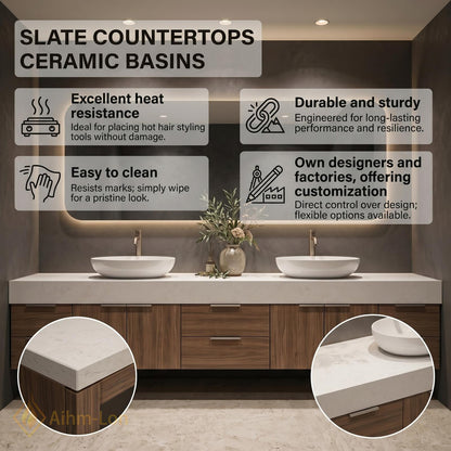 60''-96'' Double Bathroom Vanity with Sink Wood Modern Floating Basins Dual Clean