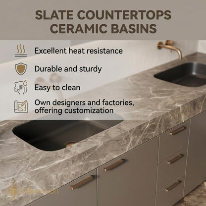 60''-96'' Modern Bathroom Vanity with Sink Flat-Panel Stone Textured Drawers Cabinet
