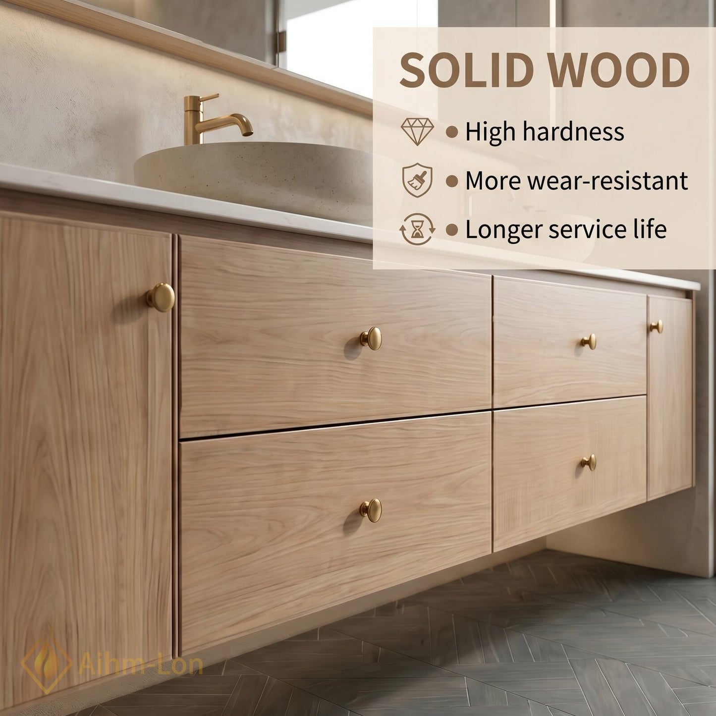 60''-96'' Floating Bathroom Vanity with Sink Solid Wood Grain Four Wide Drawers Cabinet
