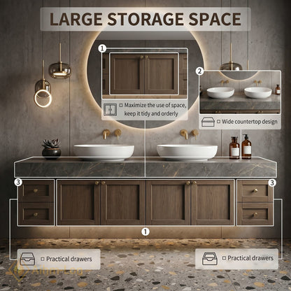 76''-96'' Double Bathroom Vanity with Sink Wall-Mounted Wall-Mount Modern Sleek Silhouette Dark