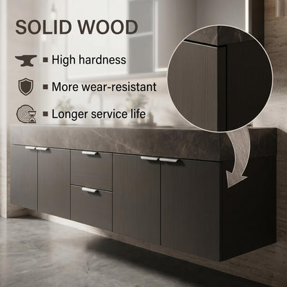 60''-96'' Double Bathroom Vanity with Sink Dark Grey Finish Wood-Grain Texture Open Mirror
