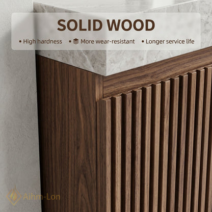 76''-96'' Double Bathroom Vanity with Sink Dark Walnut Finish Slatted Front Design
