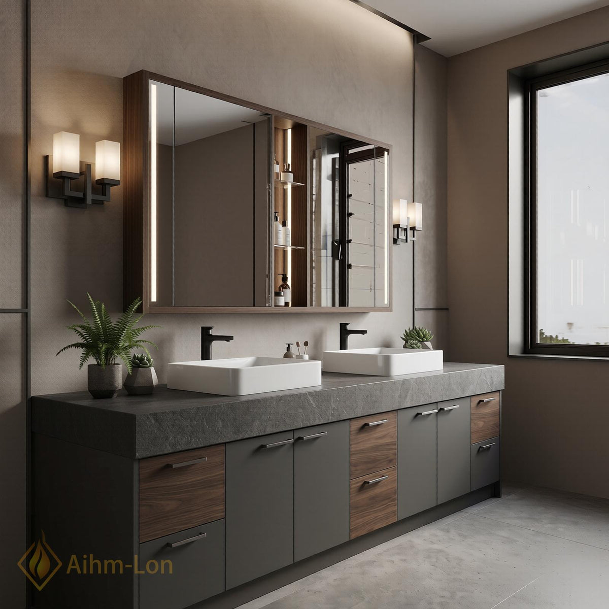 78''-96'' Double Bathroom Vanity with Sink Matte Finish Dark Grey Dual Wood