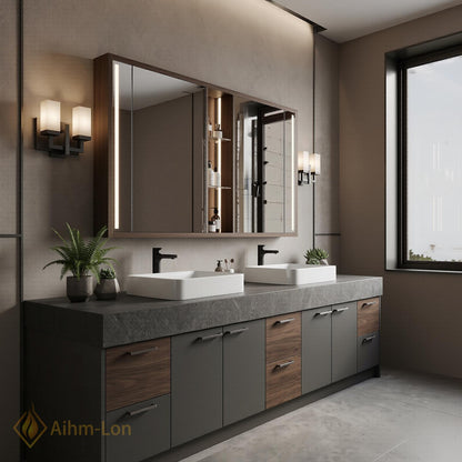78''-96'' Double Bathroom Vanity with Sink Matte Finish Dark Grey Dual Wood