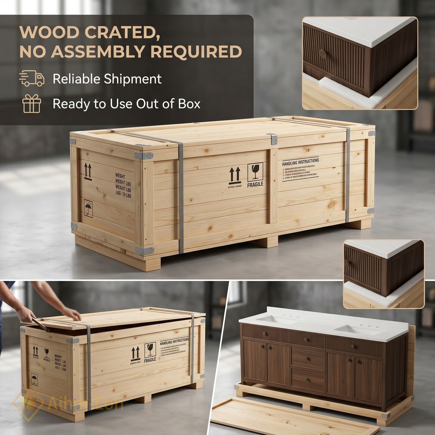 60''-96'' Double Bathroom Vanity with Sink Floating Modern Vanities Storage Drawers Warm