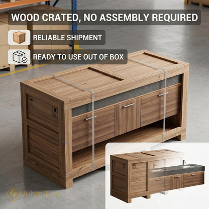 60''-96'' Double Bathroom Vanity with Sink Slatted Front Panel Dark Finish Cabinet