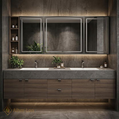 60''-96'' Double Bathroom Vanity with Sink Charcoal Finish Mirror Cabinet Drawers