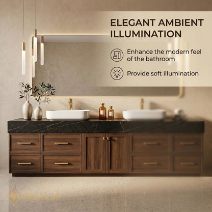 76''-96'' Double Bathroom Vanity with Sink Wood-Grain Dark Marble Top Grained Drawers