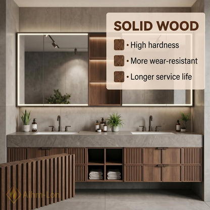 60''-96'' Double Bathroom Vanity with Sink Modern Slatted Panel Doors Stone Top