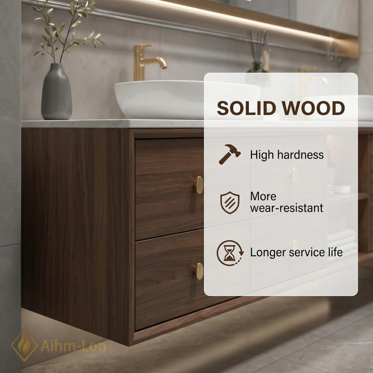 60''-96'' Bathroom Vanity with Sink Modern Floating 2 Users Open Center Shelves