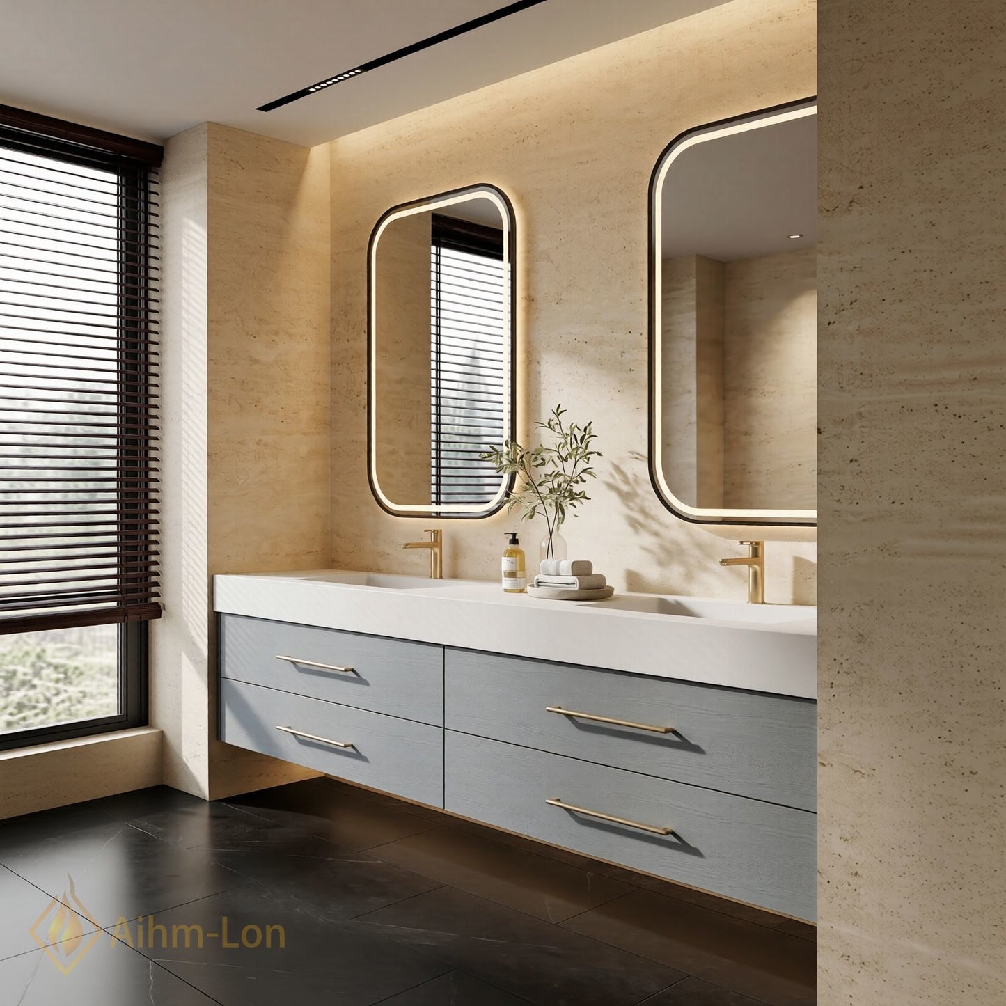 60''-96'' Double Bathroom Vanity with Sink White Floating Modern Gray Drawers Solid