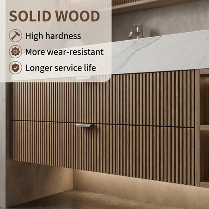 60''-96'' Modern Bathroom Vanity with Sink Floating White Marble Top Fluted Drawers