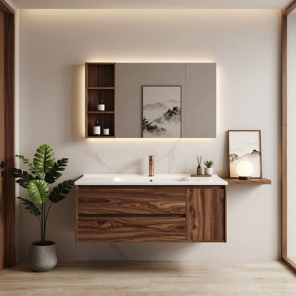 36''-64'' Modern Bathroom Vanity with Sink Large Wood Grain Floating Dual Drawers Cabinet