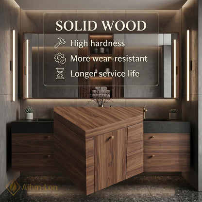 60''-96'' Double Bathroom Vanity with Sink Modern Floating Dark Walnut Open Shelving