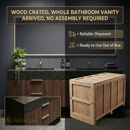60''-96'' Double Bathroom Vanity with Sink Sleek Floating Silhouette Rich Walnut Wood