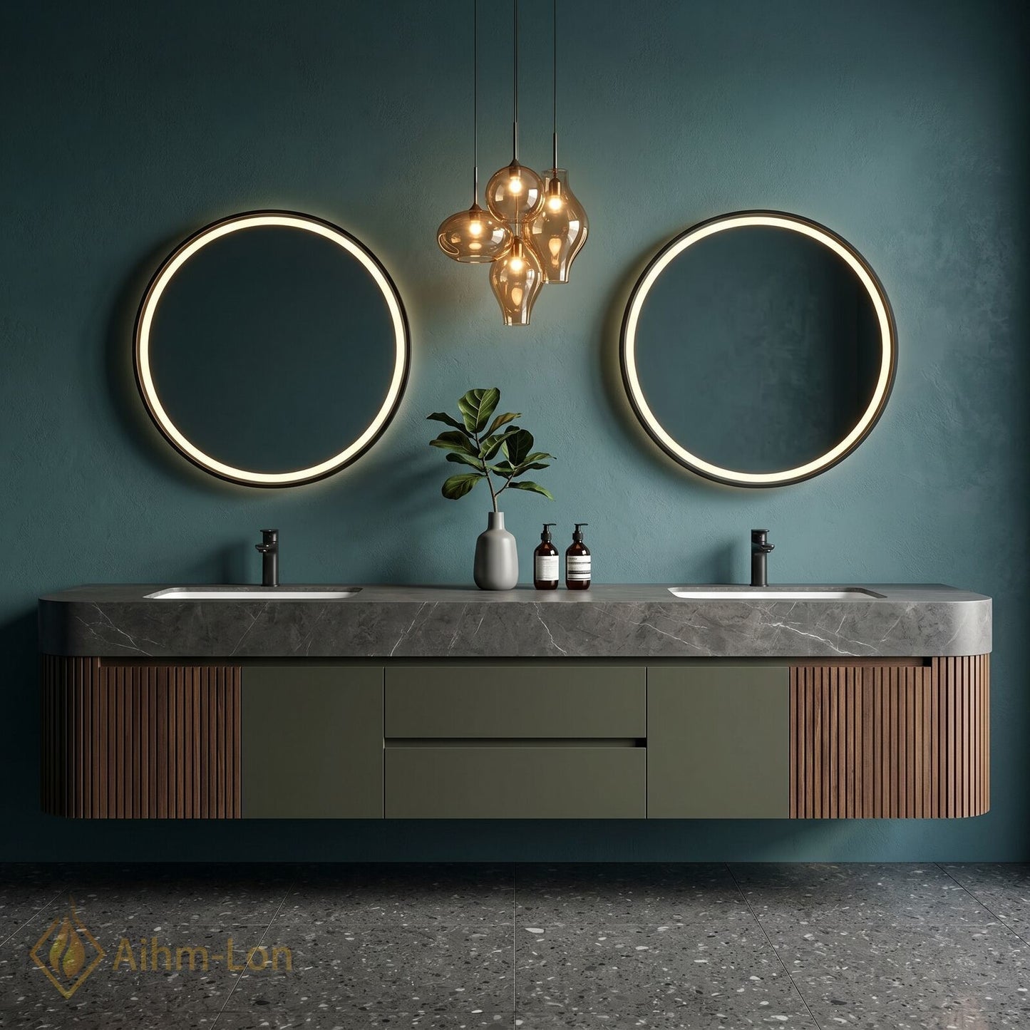 60''-96'' Double Bathroom Vanity with Sink Floating Fluted Side Panel Texture Matte
