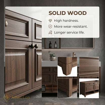 60''-96'' Double Bathroom Vanity with Sink Modern Dark Walnut Slatted Center Panel