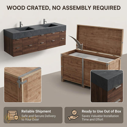 76''-96'' Double Bathroom Vanity with Sink Floating Double Dark Slate Finish Row