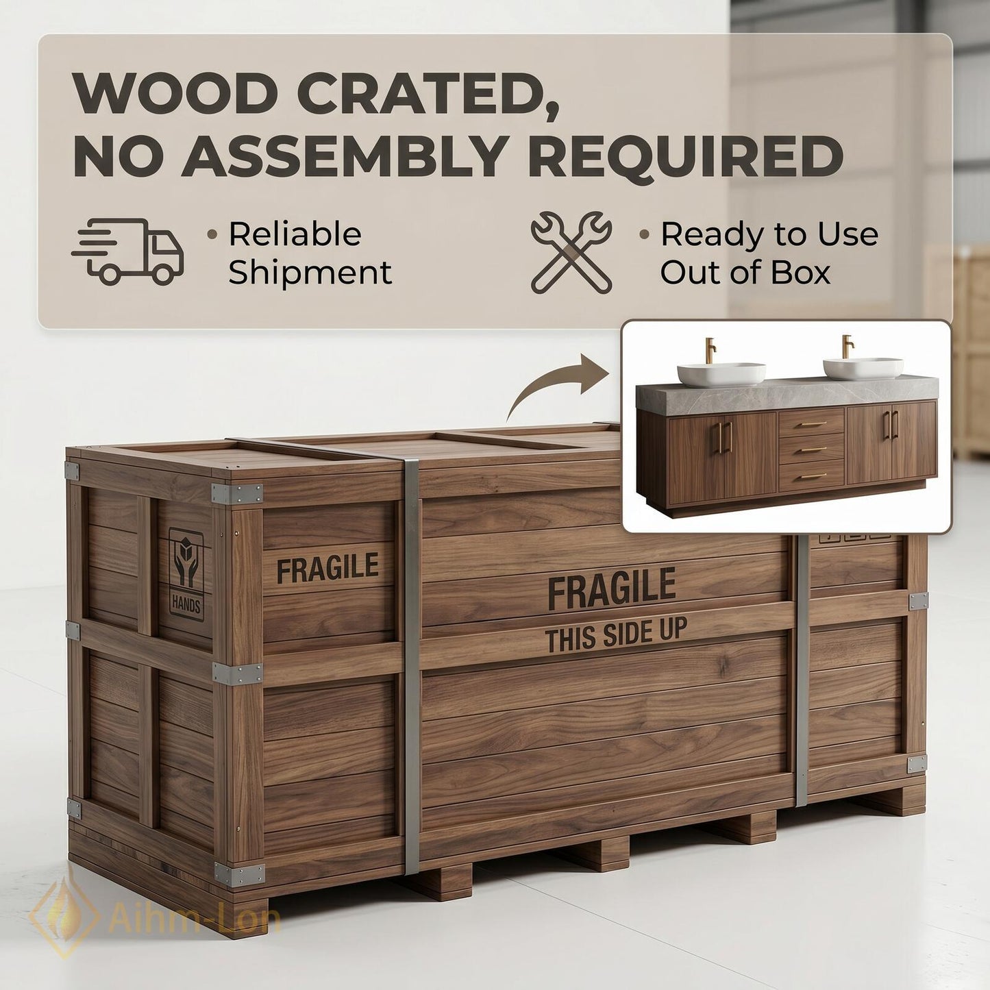 76''-96'' Double Bathroom Vanity with Sink Warm-Walnut Modern Floating Drawers Storage