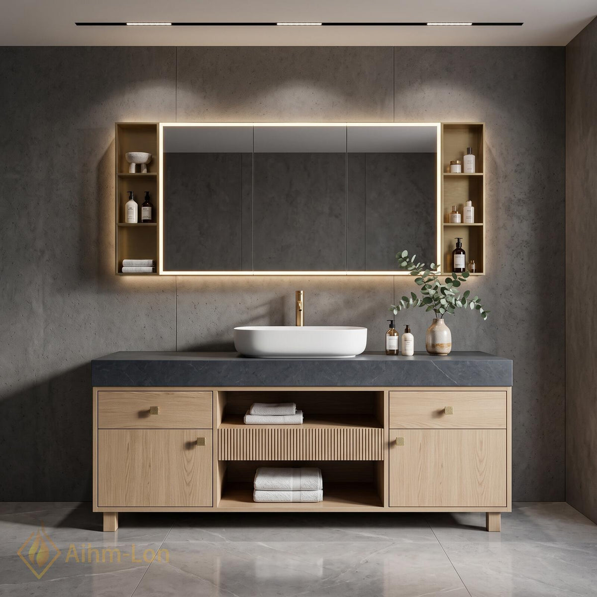 36''-110'' Double Bathroom Vanity with Sink Floating Ridged Front Open Shelving