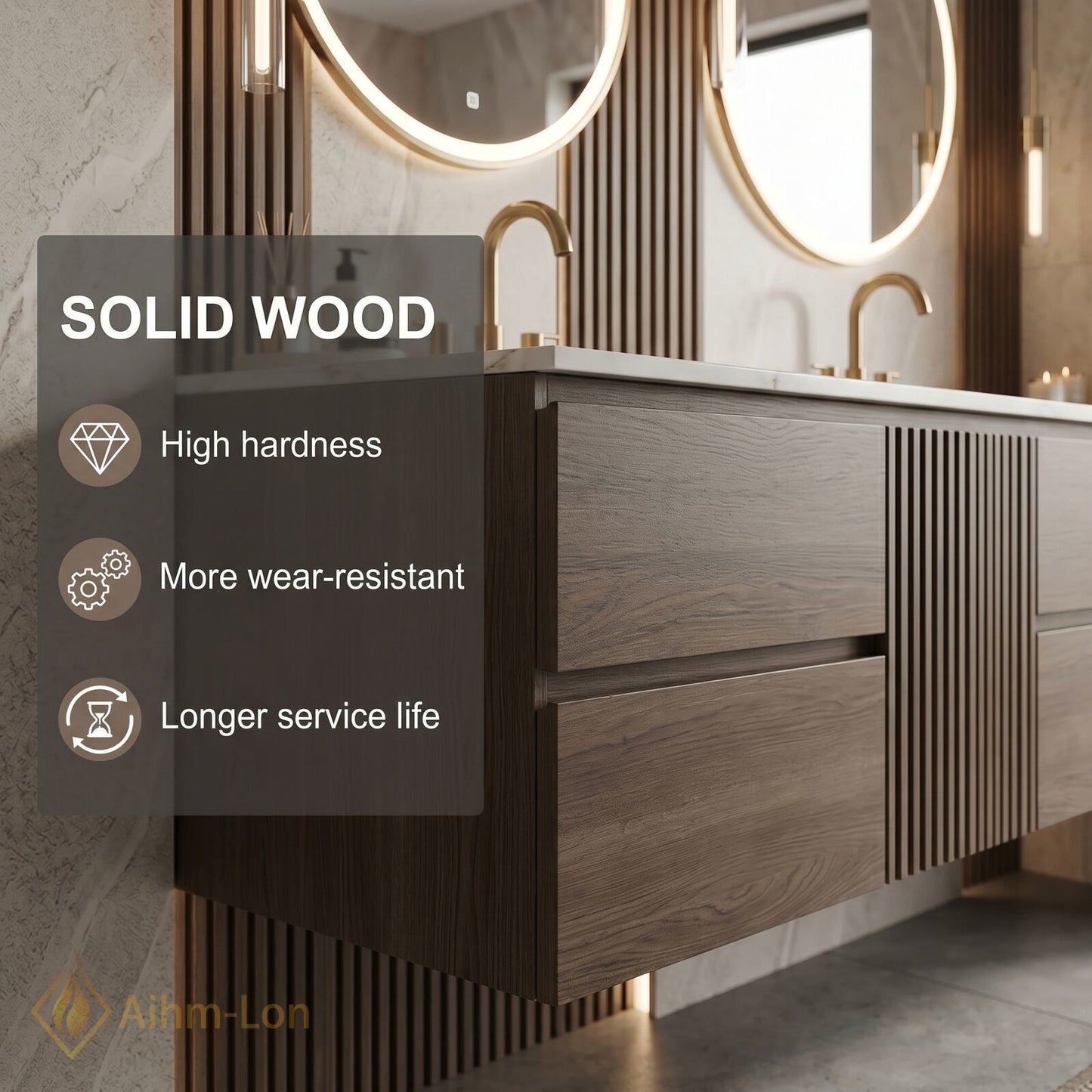76''-96'' Double Bathroom Vanity with Sink Modern Wood-Grain Slatted Vanities Warm Vertical