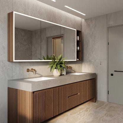 60''-96'' Double Bathroom Vanity with Sink Modern Floating Slatted Center Dark Walnut Finish