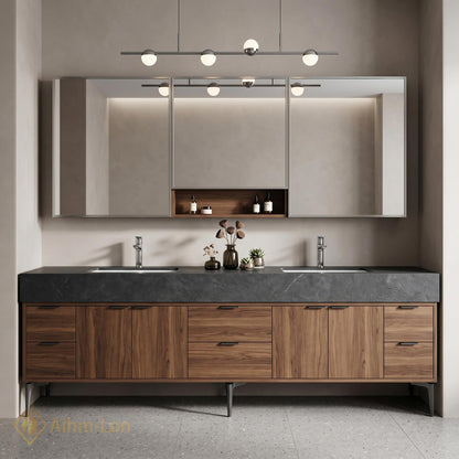 60''-96'' Double Bathroom Vanity with Sink Modern Floating Dark Stone Under-Cabinet Drawers
