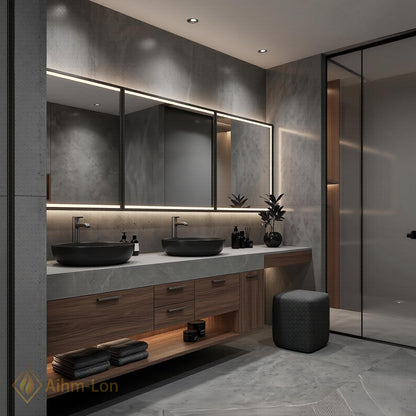 78''-96'' Bathroom Vanity with Sink Floating Wide Stone Countertop Dark Wood Cabinetry