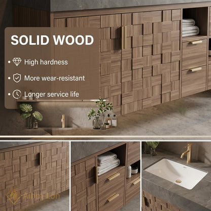 60''-96'' Bathroom Vanity with Sink Modular Block Front Grey Stone Top Central