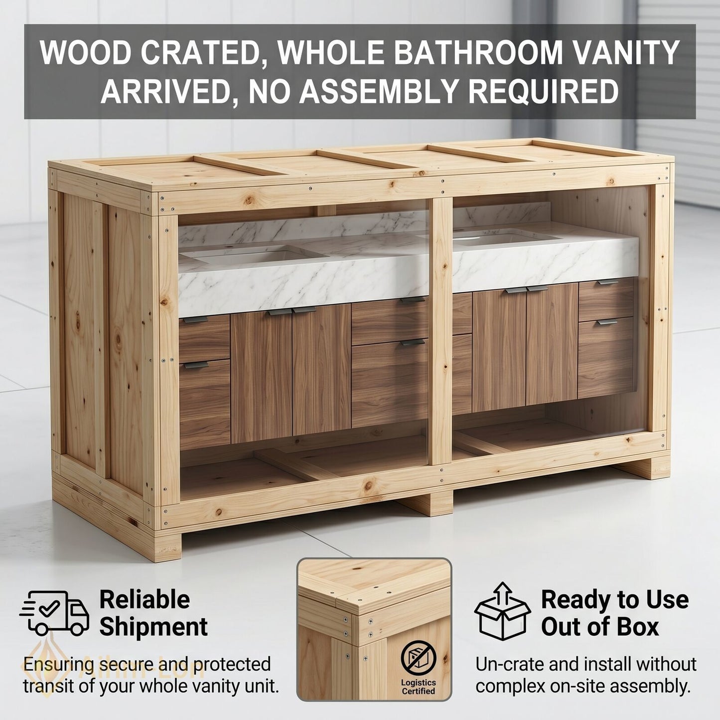 72''-96'' Double Bathroom Vanity with Sink Floating Storage Drawers Large Marble with