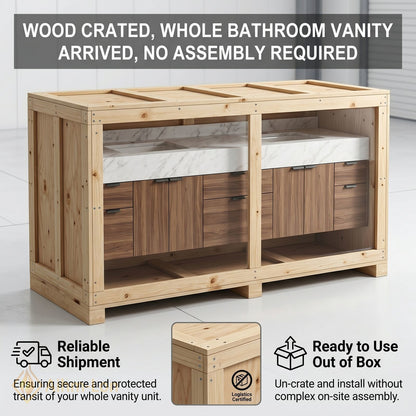 72''-96'' Double Bathroom Vanity with Sink Floating Storage Drawers Large Marble with