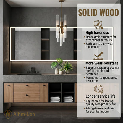 76''-96'' Modern Double Bathroom Vanity with Sink Floating Dark Stone Open Shelving