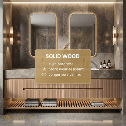 60''-96'' Double Bathroom Vanity with Sink Soft Gray Stone Vertical Slatted Panel